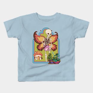 Vintage Fairycore Aesthetic Skeleton Butterfly Succulent Kids T-Shirt